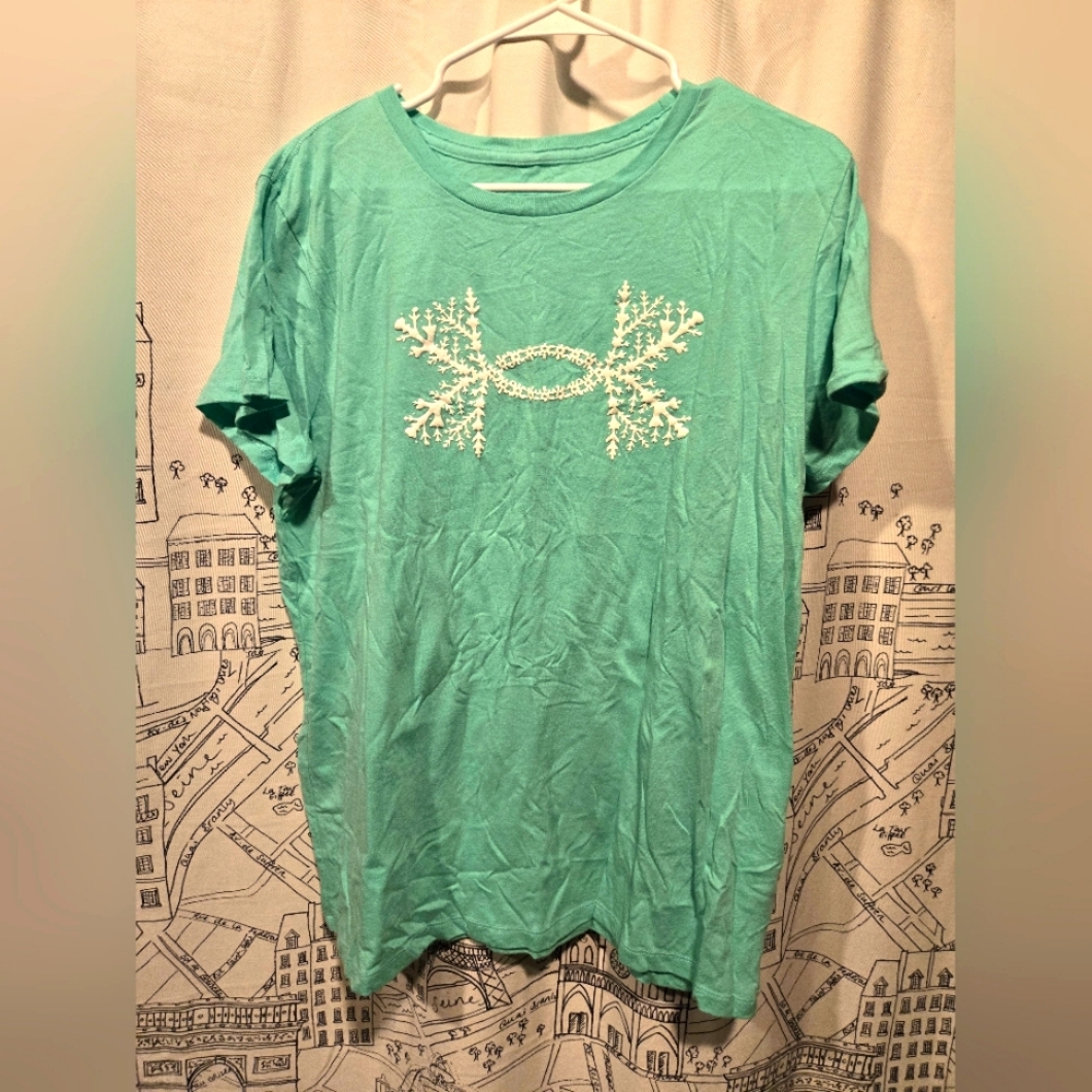 NWOT Women's Turquoise Under Armour Snowflake Logo Tee Size XL
